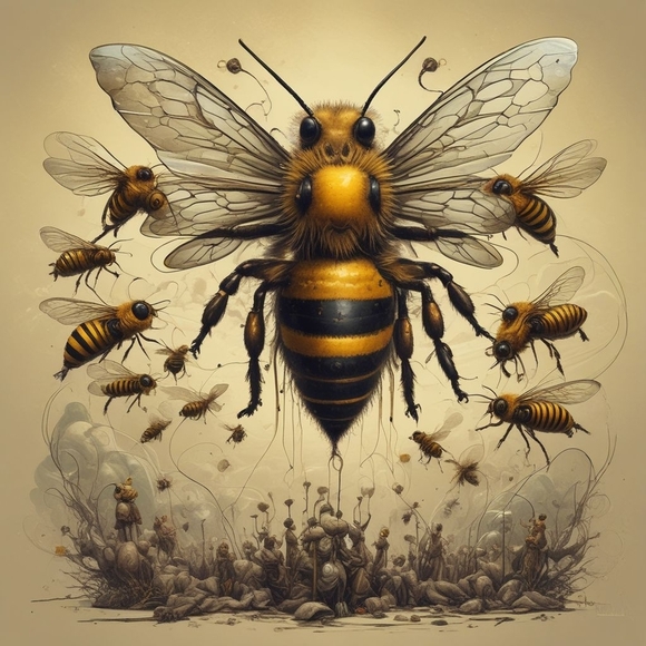 Vibrant Yellow and Black Bee Art Print - Picture 1 of 8